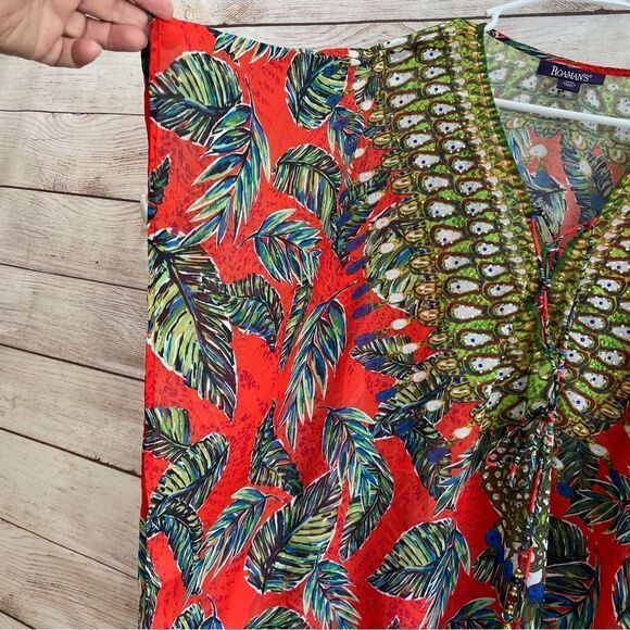 ROAMAN’S PEACOCK FEATHER PRINT KIMONO TOP - Picture 8 of 8